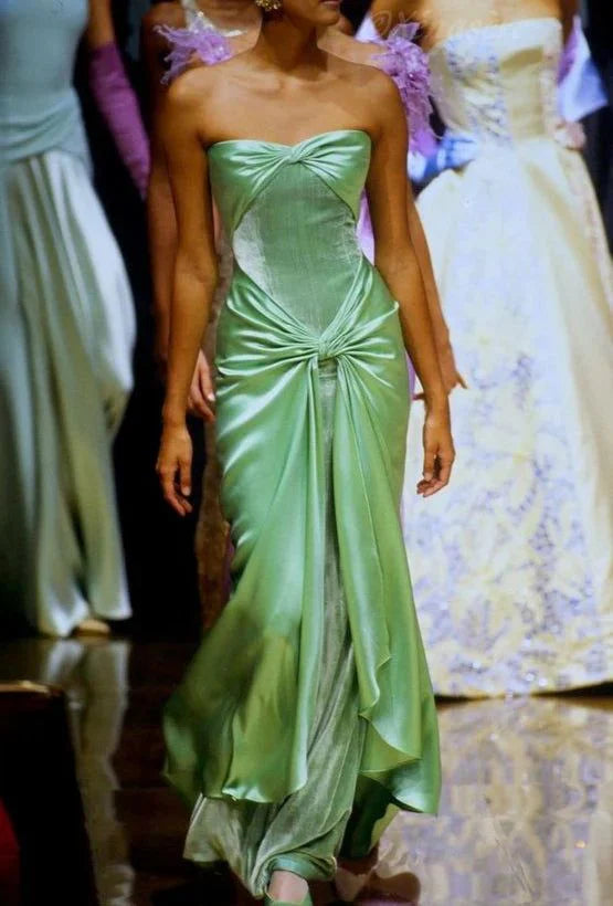 Mermaid Sweetheart Neckline Green Satin Long Prom Dress Evening Dress